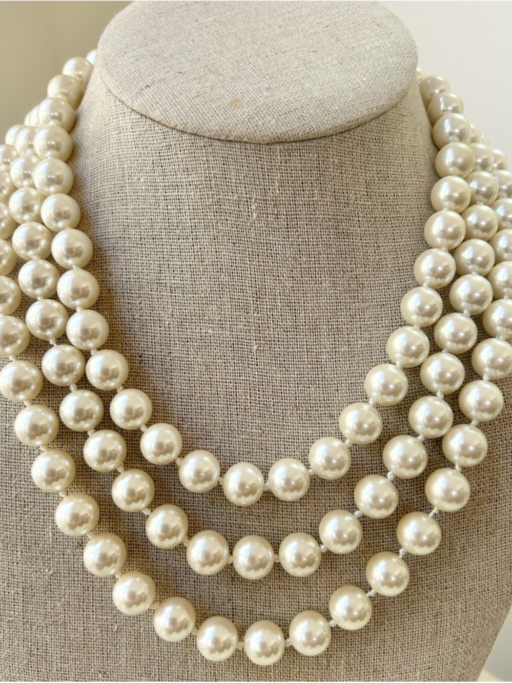 Vtg CAROLEE Majestic Pearl Necklace 3 Strand Knotted High End Art Deco 18” 13 mm - Picture 2 of 11